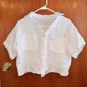 Love Notes White Gauze Short-Sleeve Button-Down Shirt